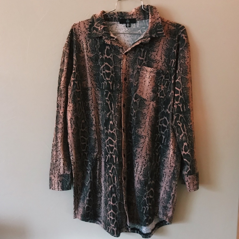 Pink snake skin oversized button up dress shirt